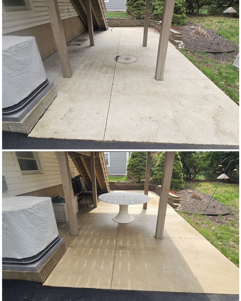 Concrete Deck Transformation - Before and After Pressure Washing